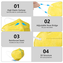 Load image into Gallery viewer, akgk KN95 Face Mask 50 PCS, Breathable Protection Masks, 5-Ply KN95 Yellow Masks, Cup Dust Safety Masks
