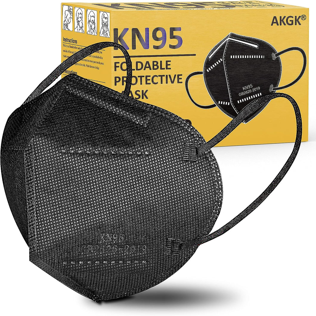 akgk KN95 Face Mask 50 PCS, Breathable Protection Masks, Individually Wrapped, 5-Ply KN95 Black Masks, Cup Dust Safety Masks