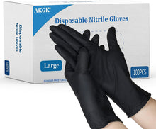 Load image into Gallery viewer, akgk Nitrile Gloves, 100 Pcs Disposable Black Nitrile Gloves 4 Mil Large, Cleaning Gloves for Cooking, Household &amp; More, Powder-Free, Latex-Free
