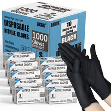 Load image into Gallery viewer, akgk Black Nitrile Disposable Gloves, 1000 PCS Exam Gloves, 4 Mil Small, Food Safe, Cleaning Gloves, Latex &amp; Powder-Free(Case of 1000, 10 Boxes of 100)
