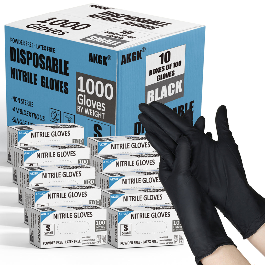 akgk Black Nitrile Disposable Gloves, 1000 PCS Exam Gloves, 4 Mil Small, Food Safe, Cleaning Gloves, Latex & Powder-Free(Case of 1000, 10 Boxes of 100)