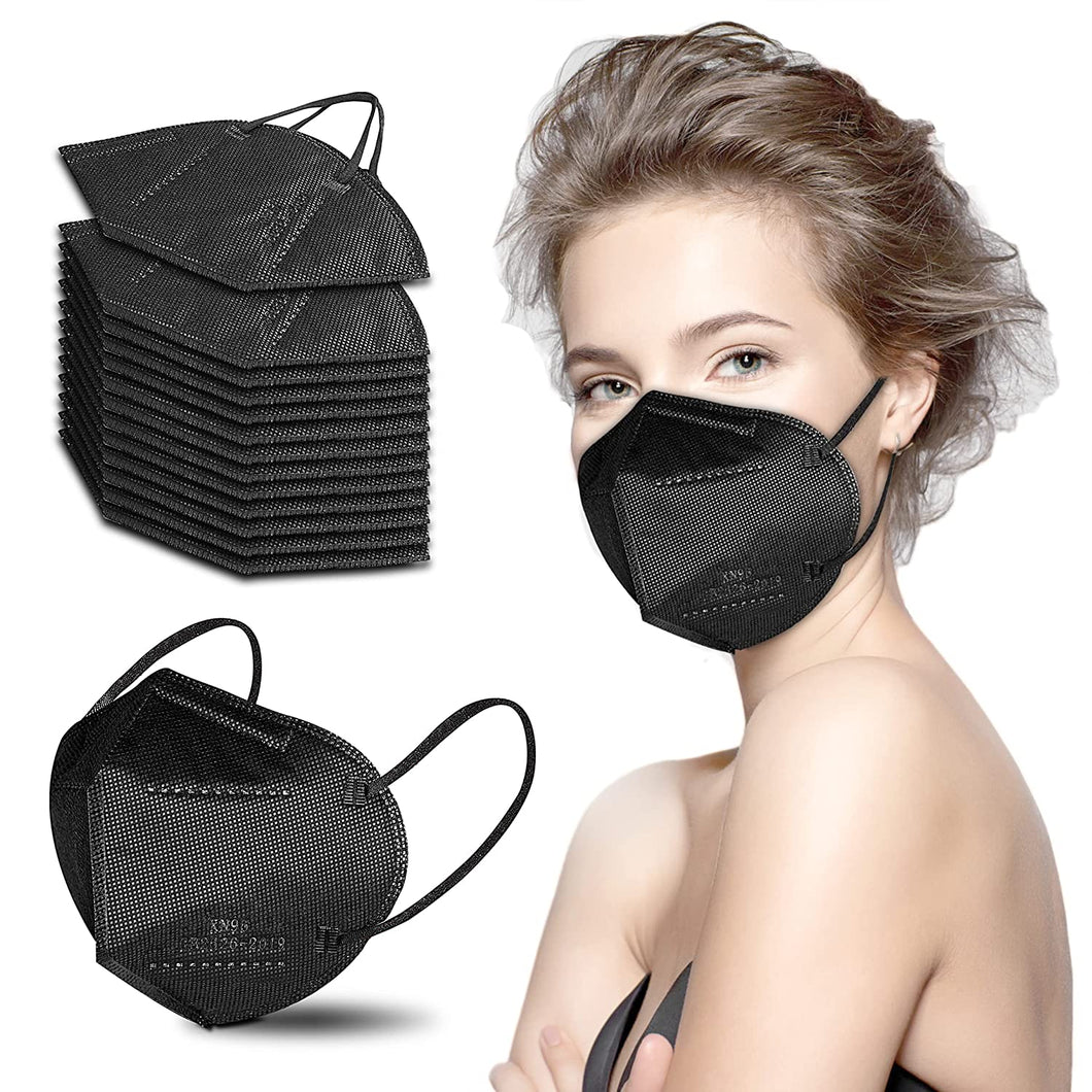 akgk KN95 Face Mask 60 PCS, Breathable Protection Masks, Individually Wrapped 5-Ply KN95 Black Masks, Cup Dust Safety Masks